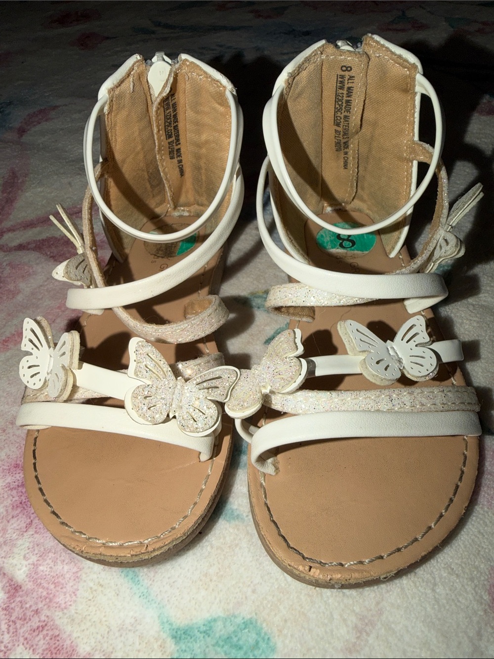 Girls White Butterfly Strappy Sandals with Glitter Accents